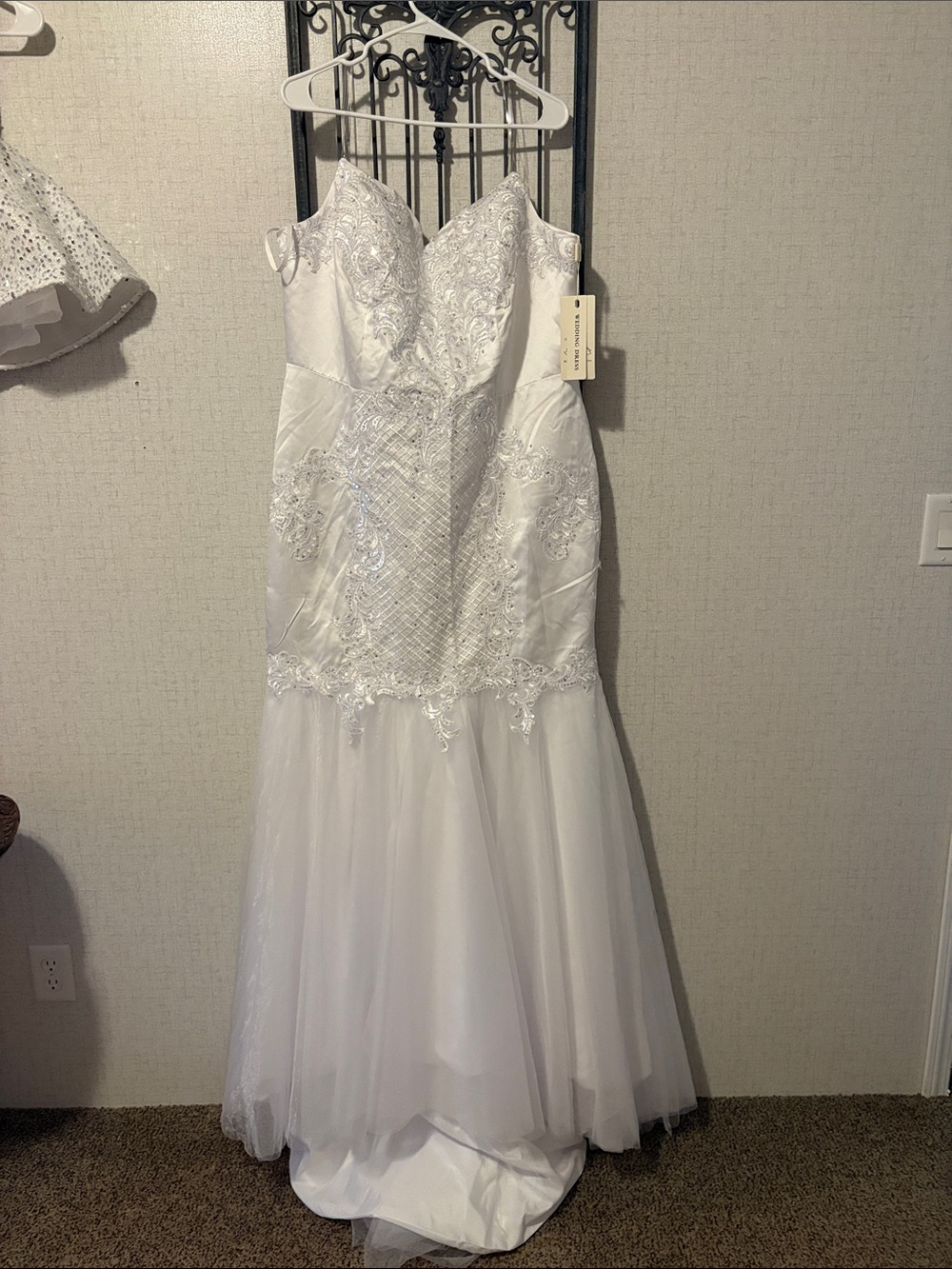Strapless White Mermaid Wedding Gown with Lace Accents